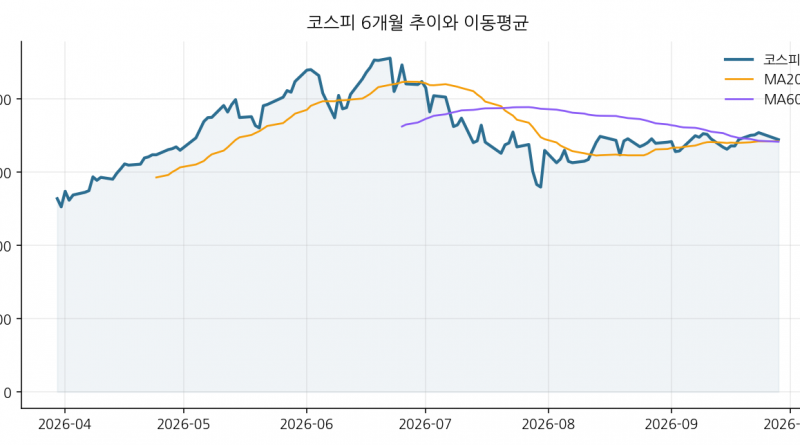 코스피 6개월 추이와 이동평균