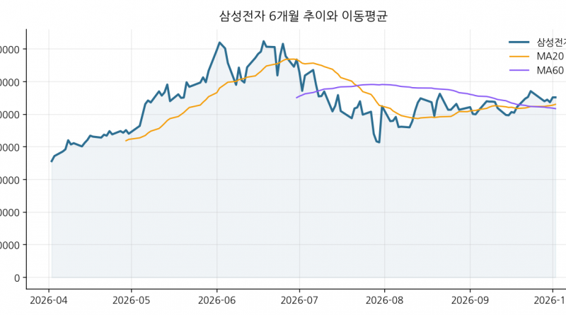 삼성전자 6개월 추이와 이동평균